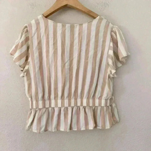 Forever 21 Crop Top Multi Color V Neck Button Closure Neutral Cream Tan Medium - Picture 7 of 7